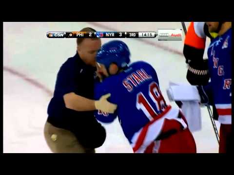Kimmo Timonen Shoots the Puck in the Eye of Marc Staal (Horrific) HD