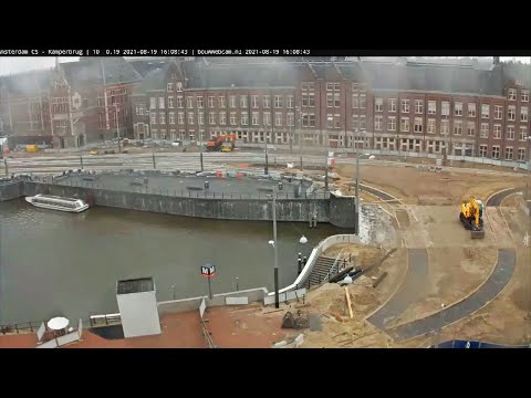 Kamperbrug (Amsterdam) Stationseiland - Centraal station Timelapse Tram Track Renewal  (10/2021)