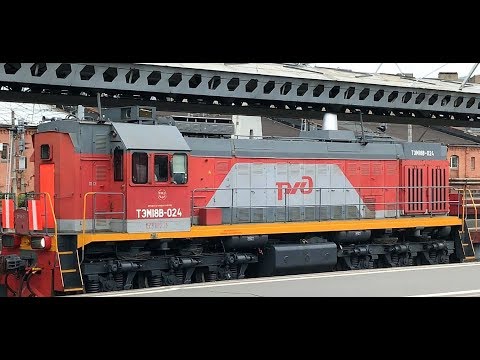 RZD RUSSIA Diesel locomotive idles on a siding at St Petersburg station
