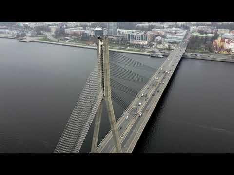 Riga - Skyline view of Vansu Bridge and Sun stone