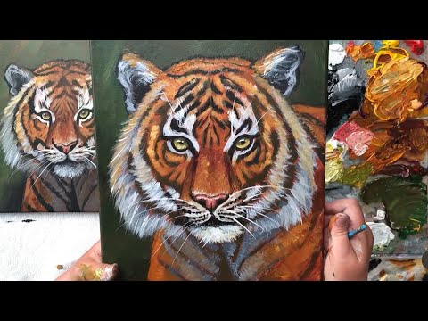 Free ACRYLIC Painting Tutorial | Portrait of a Tiger 🐅