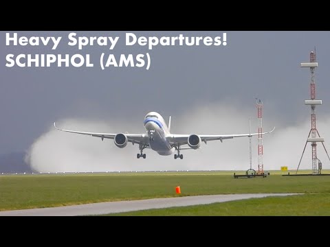 Plane Spotting 🔴#SCHIPHOL AIRPORT - WET & HEAVY DEPARTURES