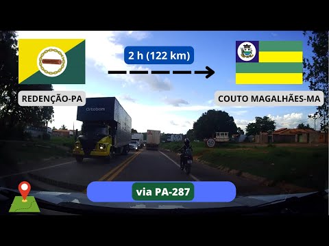 via PA-287 | de Redenção no Pará até Couto Magalhães no Tocantins | 2 h (122 km) | Viagem de Carro