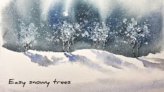 Easiest way to paint snowy trees in watercolor/ beginners tutorial 