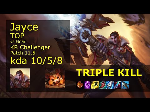 Jayce vs Gnar Top - KR Challenger 10/5/8 Patch 11.5 Gameplay // [롤] 제이스 vs 나르 탑