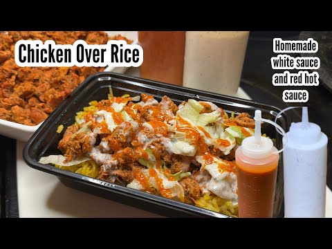 Chicken over rice recipe with red hot sauce and white sauce recipe by lubna
