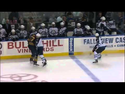 Jim Slater big hit on Tyler Myers (Nov 8, 2011)