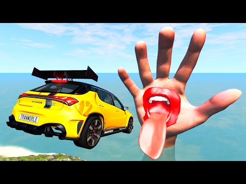 High Speed ​​Jumping Cars In The Mouth Hand Halloween Edition - Beamng Drive TrainWorld