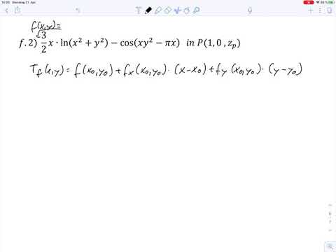 Übungsblatt7 Aufgabe f2 – Tangentialebene