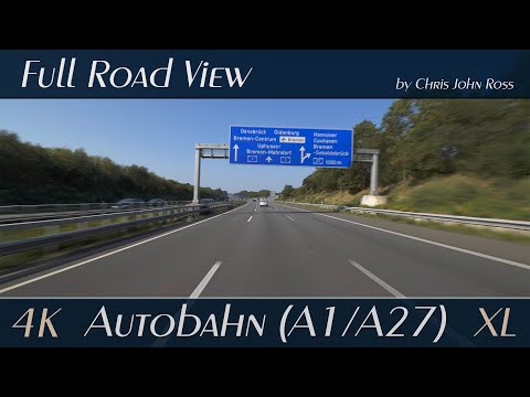 Autobahn (A1, A27), Germany: Posthausen - Bremer Kreuz - Bremen-Nord - Stotel - 4K Ultra HD XL-Video