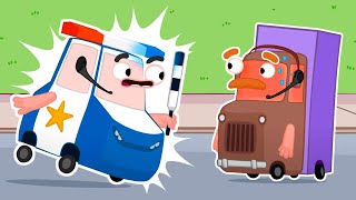 O policial está atrás do Papai Wheelzy? Desenho animado infantil de carros. A Família Wheelzy
