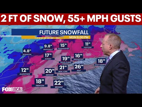NYC blizzard Sunday AM update: 2 ft of snow, 55+ mph winds expected