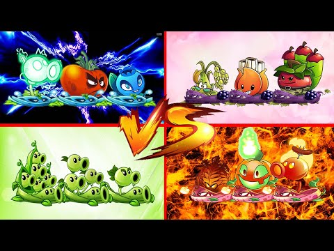 PvZ 2 - 4 Team Plants PEA x FIRE x ELECTRIC x PULT - Who Will Win? Plants vs Zombies 2 - Funny PvZ2