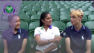 Karthi Gnanasegaram chats to ball boys and girls at Wimbledon 2019