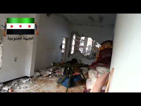 استهداف المساكن العسكرية في الشيخ مسكين في ريف درعا بمدفع اس بي جي9 من قبل لواء شباب السنة