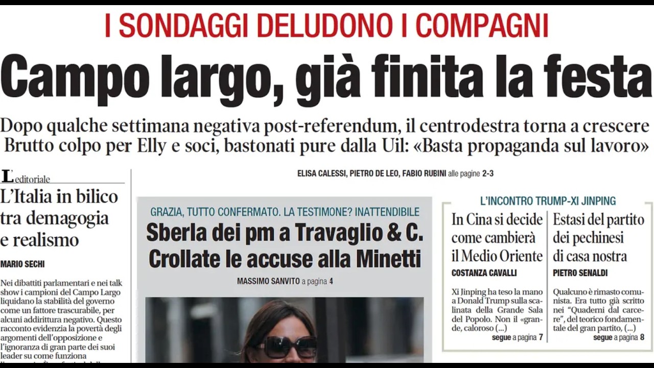 RASSEGNA STAMPA 15 MAGGIO 2026. QUOTIDIANI NAZIONALI ITALIANI  PRIME PAGINE DEI GIORNALI DI OGGI