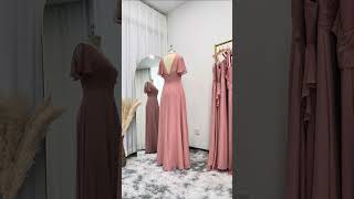 Ruffles V Neck Chiffon Bridesmaid Dresses #bridesmaiddresses #chiffondress #partygowns #gown