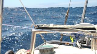 Running downwind in 20kn off the top of NZ, Flicka 20