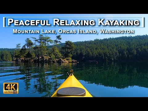 Peaceful Relaxing Kayaking Mountain Lake, Washington 4K UHD. Beautiful Nature. Paddling, Birds, Wind
