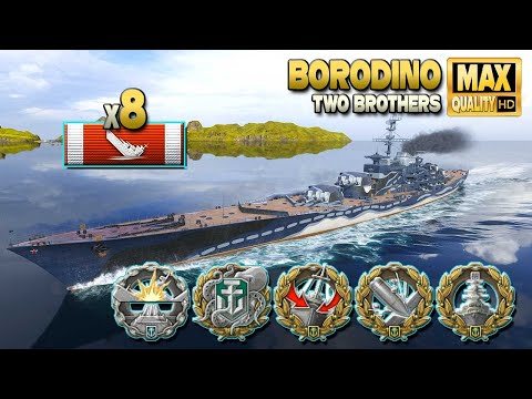 Battleship Borodino: +300k on map Two Brothers - World of Warships
