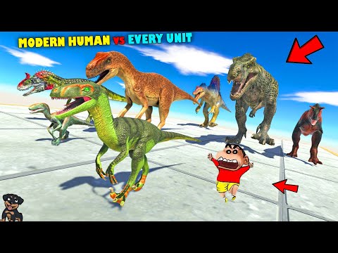 MODERN HUMAN vs EVERY UNIT | SHINCHAN and CHOP fight DINOSAURS😱|😂Funny game in Hindi animal revolt