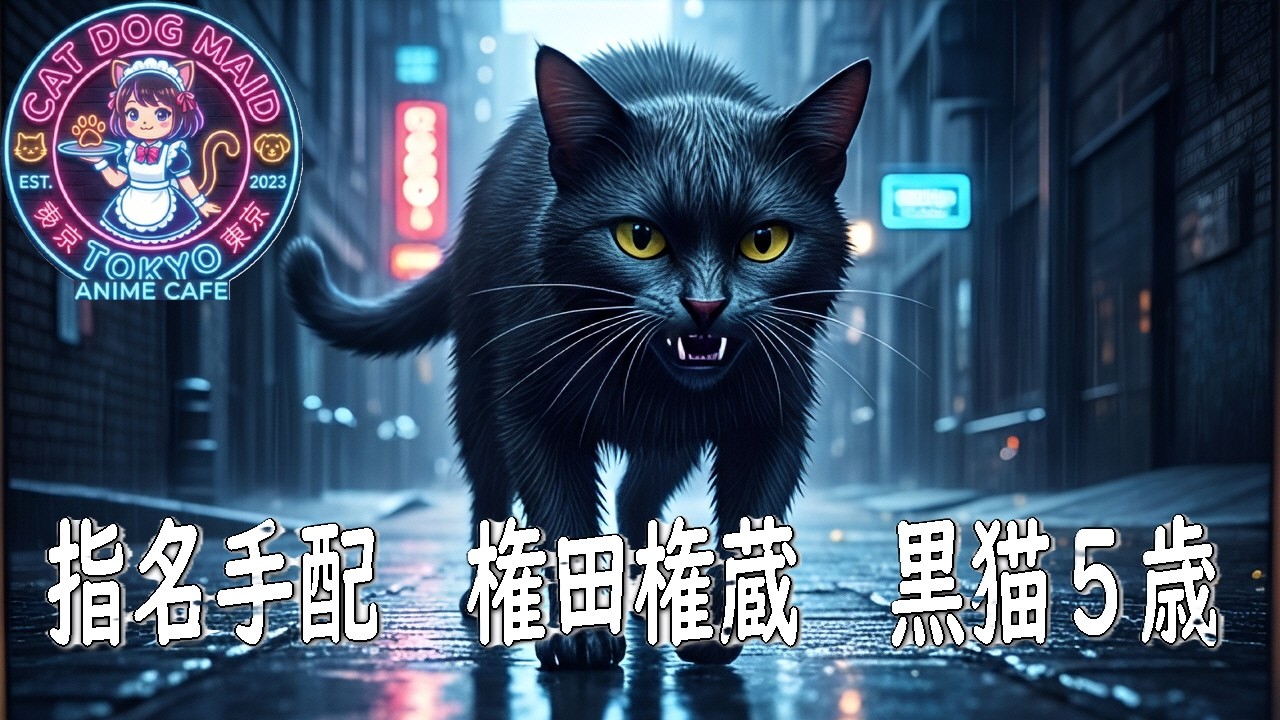 Anime Cafe■爆　黒猫が指名手配猫に　権田権蔵がぽっぽくんの家に遊びに来た！　寿司をごちそうするぽっぽくんとゴン太【白猫　柴犬　メイド】