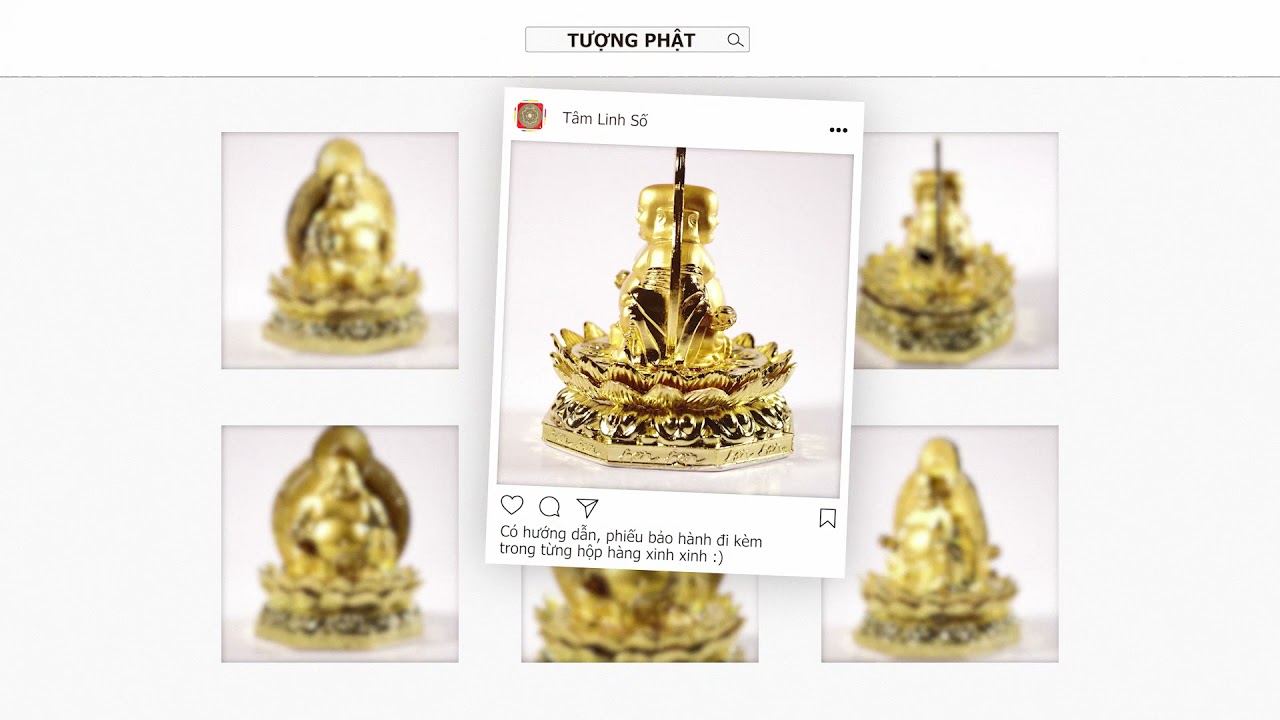 Tượng phật Di Lặc vàng mạ sen đồng 2 mặt - Cao 10cm