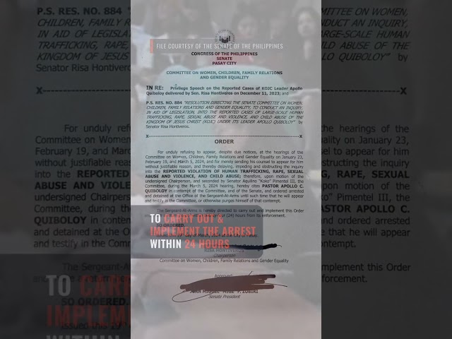 Senate orders arrest of Apollo Quiboloy