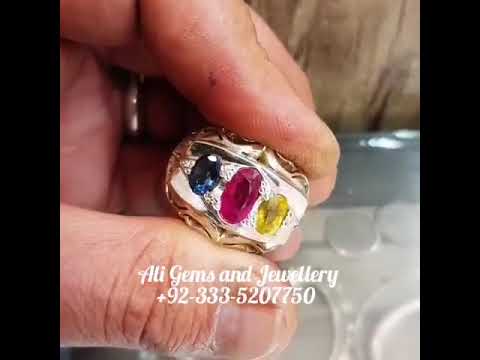 Blue Sapphire , Yellow Sapphire & Ruby Ring by ALI GEMS +92-333-5207750
