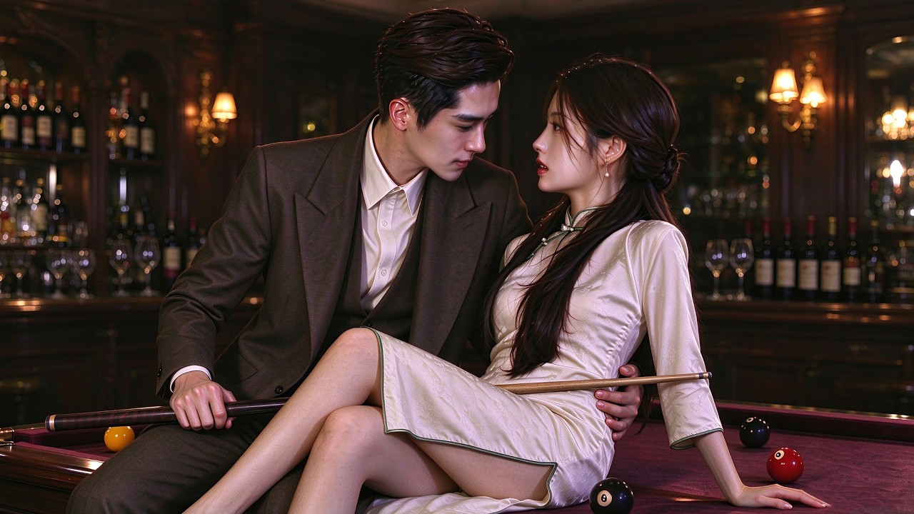 A beauty lures him on a pool table to kill him, but he sees through her and teases her back!