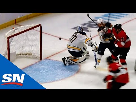 Dylan DeMelo Banks Puck Off Boards, Off Carter Hutton And In For Fluky Goal