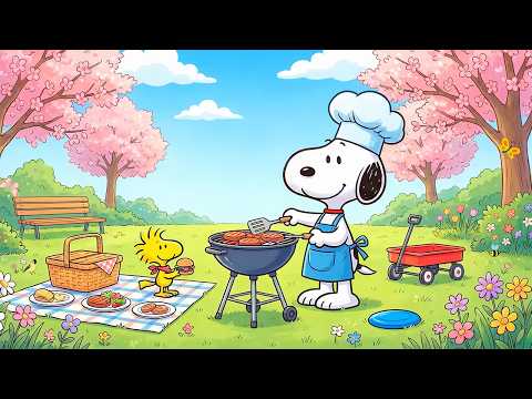 Snoopy's Cozy BBQ Party 🍔🌸 Soothing Nature Jazz to Calm Your Mind ☀️ Background Music