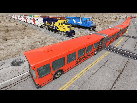 Long Articulated Bus Accident on Rail #52 - Beamng.Drive | Dancing Cars