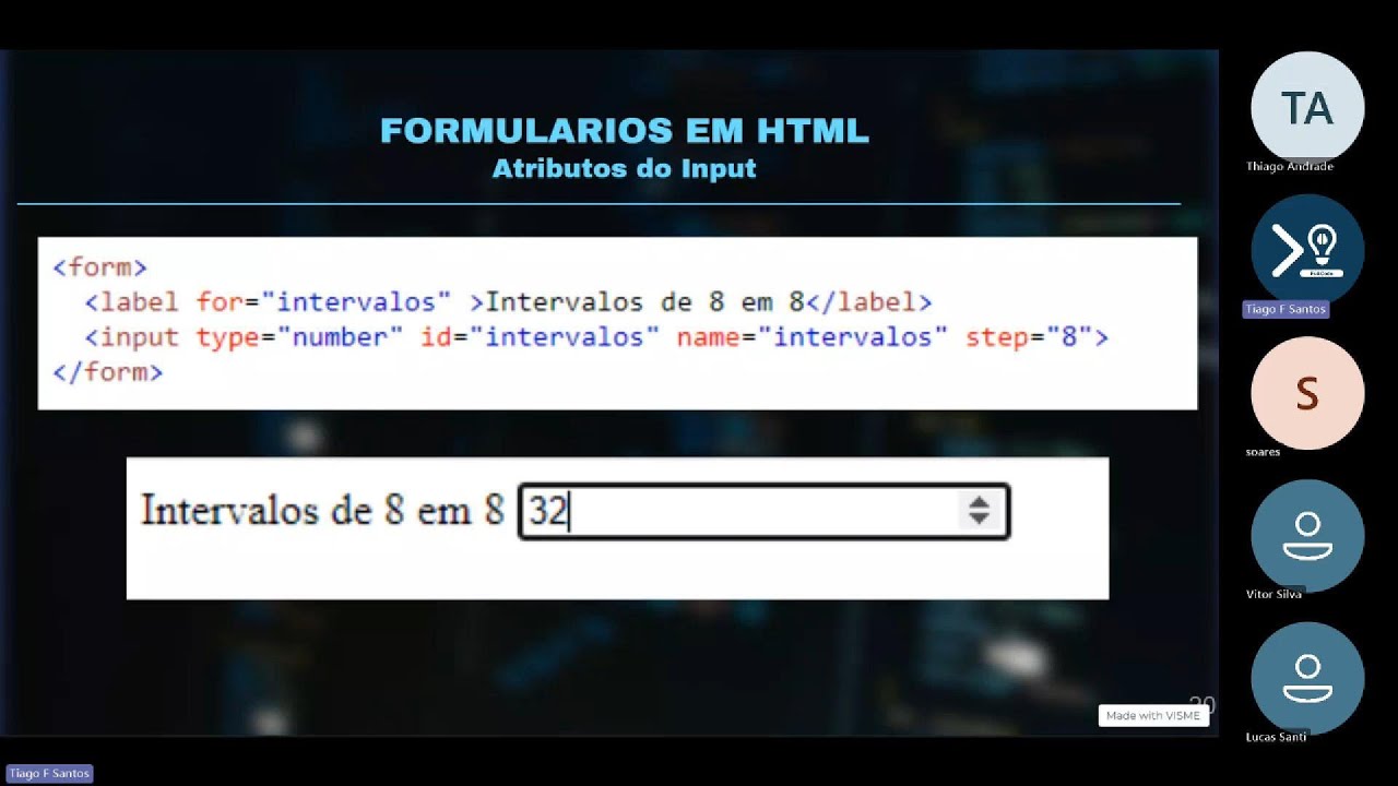Parte da Aula 8 -  Curso Front End do Zero ao Domínio - HTML5 - Formulários e Videos (AO VIVO)