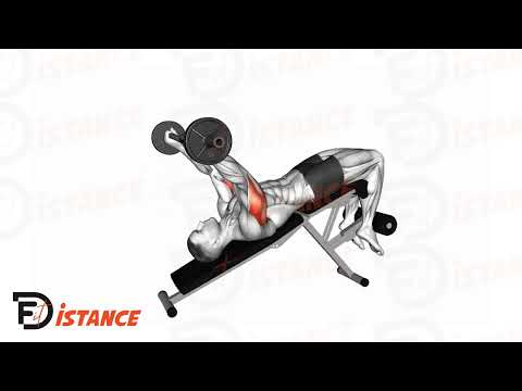 Exercice Extensions triceps à la barre EZ sur banc décliné