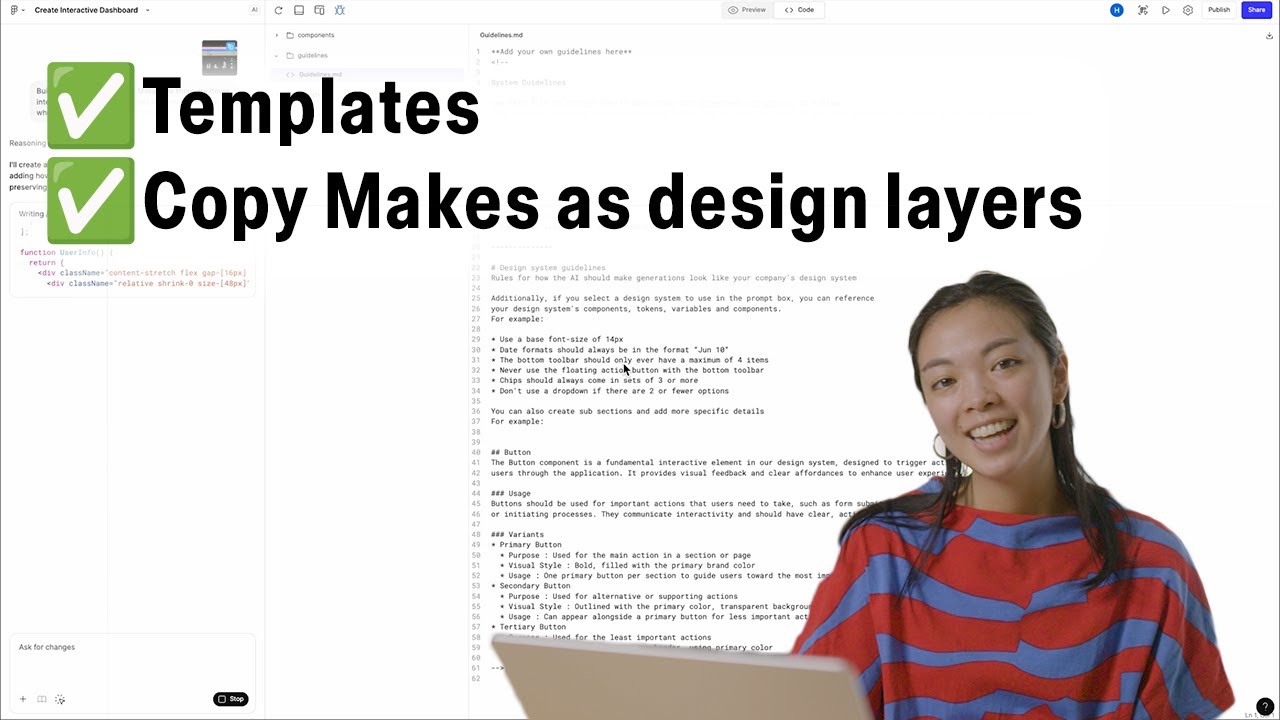 Figma Make:  templates + copying Makes as design layers demo