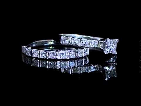 1 CTW Diamond Engagement Ring and Wedding Band Bridal Set in 14K White Gold