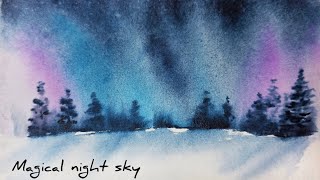Easy Northern Lights Watercolor Tutorial | Aurora Landscape for Beginners