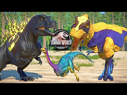 Wolverine Tyrannosaurus Rex vs BATMAN Godzilla, I-REX, Spinosaurus 🌍 JURASSIC WORLD EVOLUTION