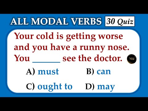 30 Modal Verbs Quiz 🔥 | Can Could May Might Must...| Modals in English Grammar |No.1 Quality English