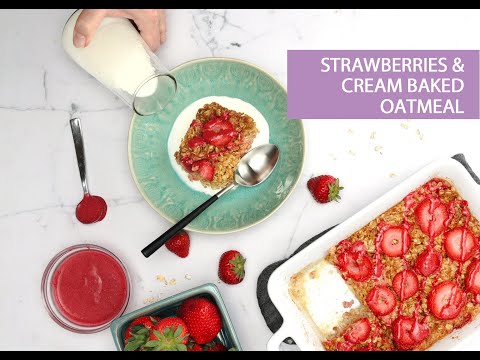 Strawberries & Cream Baked Oatmeal with Brown Butter