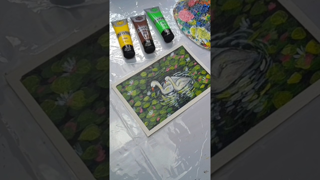 Calm pond vibes 🦢 #painting #easypainting #swanpainting #pond