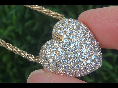 Estate Natural VS1/F Natural Diamond Heart Pendant Necklace 18k Yellow Gold - C668