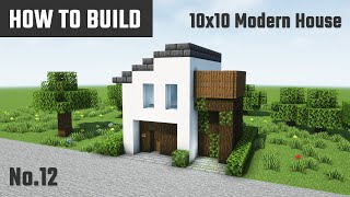 マイクラ建築：コンパクトでモダンな白い家の作り方。ベランダ付き差し掛け屋根 10x10ブロック