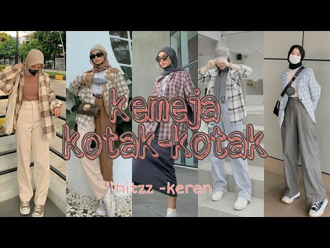 Ootd Style Hijab Baju Kemeja kotak-kotak Viral Kekinian @ineng permatasari