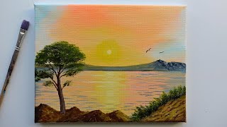 How to Paint a Peaceful Sunset Landscape | Acrylic Painting Tutorial for Beginners 🌅🌳