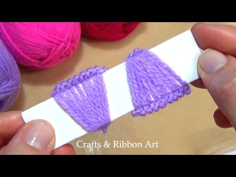 Easy Woolen Flower Craft Ideas with Paper - Hand Embroidery Amazing Trick - DIY No Crochet Yarn Flow