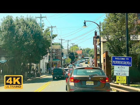 Driving Through New Hope PA to Trenton NJ | Scenic Delaware River Drive 4K POV