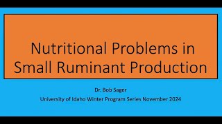 Nutritional Problems in Small Ruminant Production