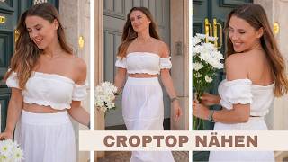 Easy crop top sewing for beginners – from just 3 rectangles! 💛 Step-by-step instructions